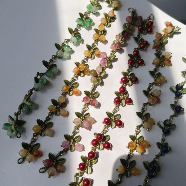 

beaded, strands metal plant leaves blueberry natural stone bracelet for women party sweet wedding jewelry gifts huanzhi 2021 trendy, Black