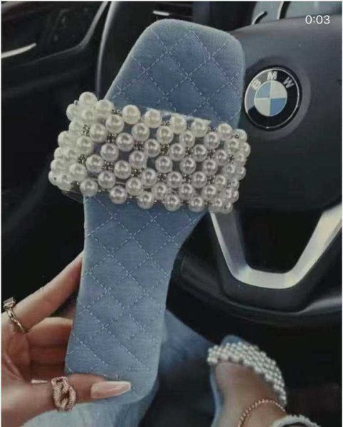 

large casual summer shoes 2021 size women's fashion pearl sandals square flat slippers zlhs yqyv, Black