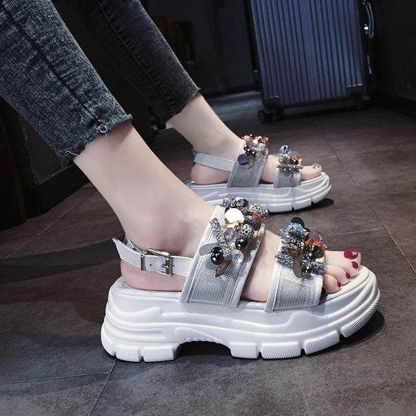 

sandals fashion word buckle thick bottom 7 cm slope with rhinestone ladies sports comfortable summer style roman sandals., Black