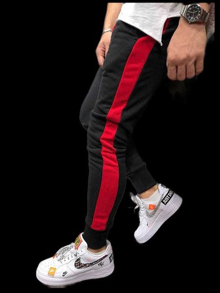 

spring and autumn sports trend stitching high-quality cotton men's trousers casual slim fashion jogging breathable pencil pants, Black