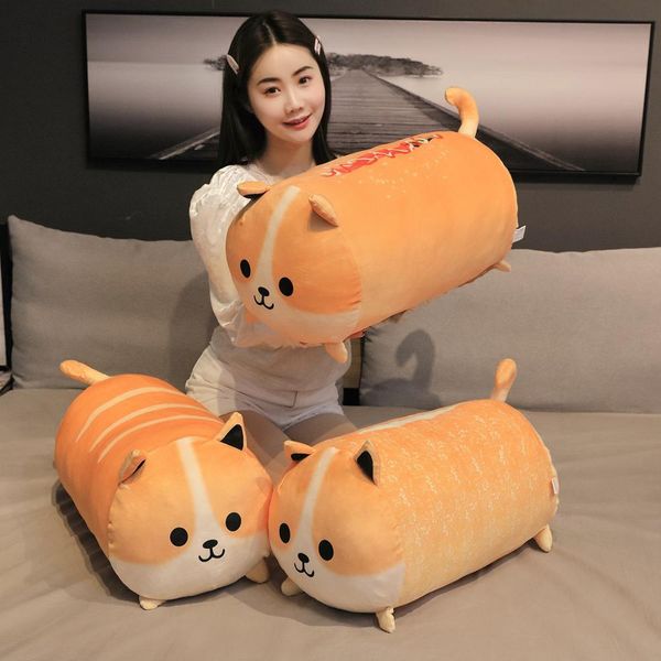 

new cute dog bolster plush toy fully stuffed cylindrical doggy pillow 40/60/90cm plushie animal children gift