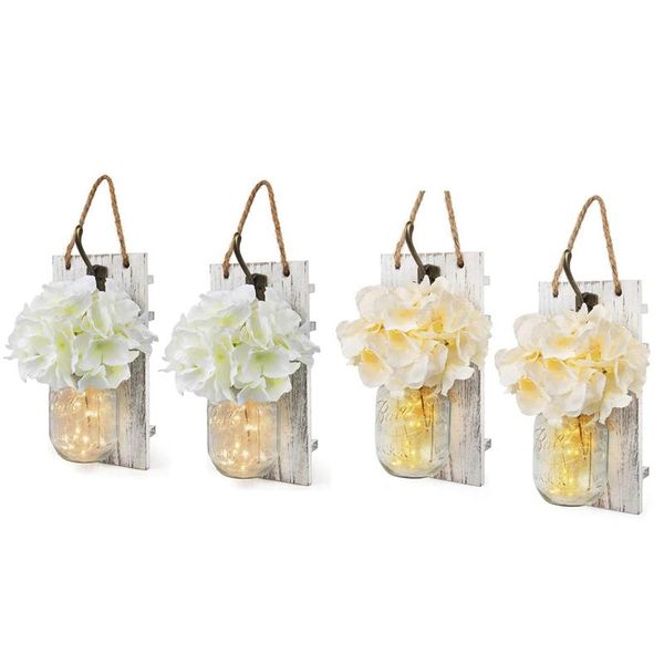 

wall lamp mason jar sconces with remote control,wall decor decorative flower led strip,for house decoration(set of 2)