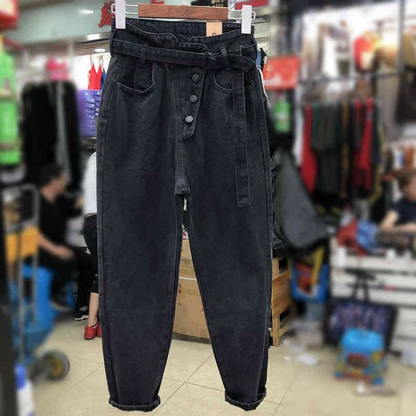 

vintage high waist woman boyfriend for women mom jeans streetwear harem denim pants female trousers plus size, Blue