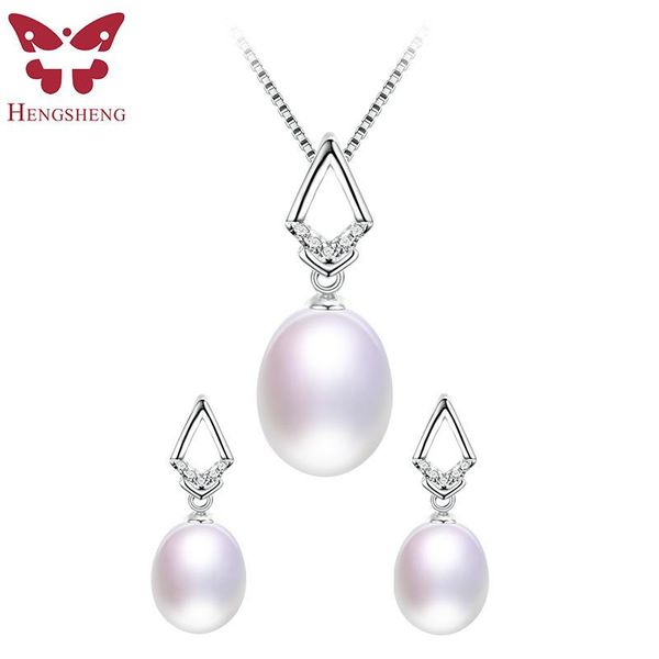 

earrings & necklace hengsheng natural jewelry set for women,pendants earrings,rice shape pearl with zircon rhombus accessories,jewelry box, Silver