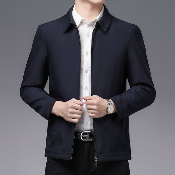 

spring men's lapel et green middle-aged casual large father's spring and autumn coat, Black