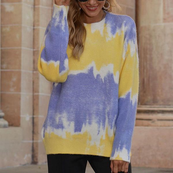 

women's sweaters tie dye women college casual comfortable loose long-sleeve stitching ladies sweater clothes for 2021 pull femme, White;black