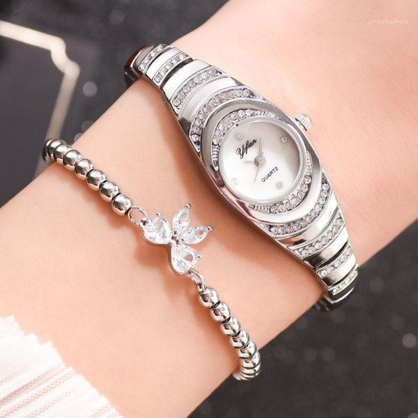 

wristwatches women watch 2021 gold clocks lady wrist watches crystal female ladies quartz fashion women's, Slivery;brown
