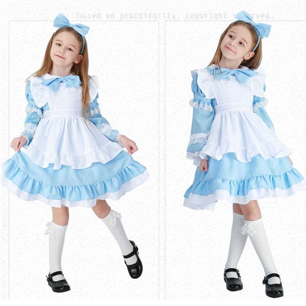 Alice Party Mädchen Wunderland Kleid Karneval Bühne Leistung Prom Party Phantasie Kostüm Prinzessin Kleider Kunst Schießen Kleidung Q0716