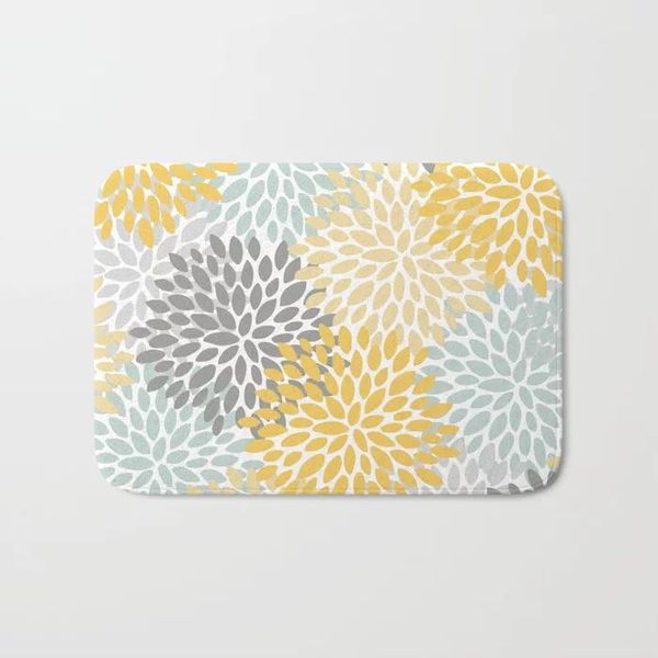 

bath mats nordic doormat floral pattern yellow pale aqua blue and gray rug non-slip floor outdoor indoor front door mat bathroom rugs