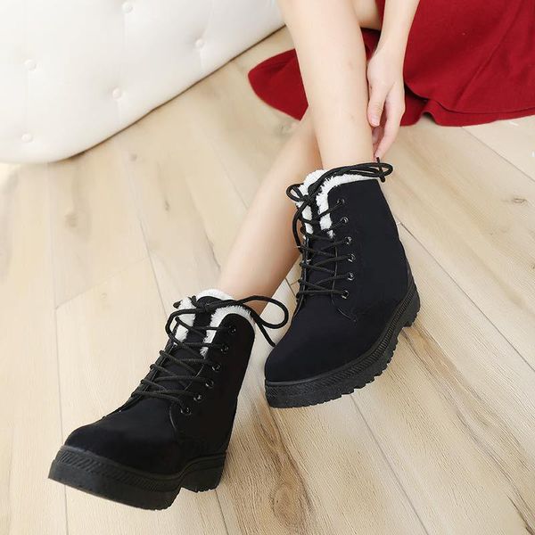 

boots cotton shoes warm student heel winter snow short flat girl, Black