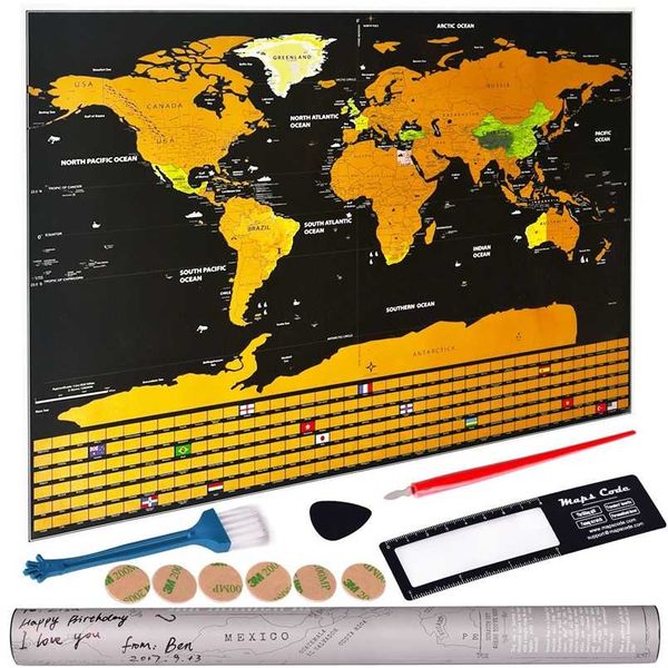 Deluxe Apagar o mapa de viagem do mundo Scratch off para sala de escritório em casa decoração adesivos de parede 211025