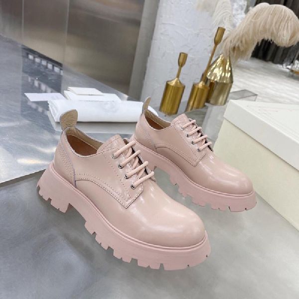 

dress shoes 2021 latest autumn vintage designer women's thick soled lace up single shoe leather heel heightening leffer casual v, Black
