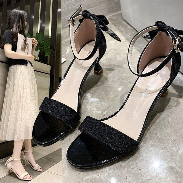 

block heels all-match open toe roman sandals espadrilles platform clear shoes buckle strap 2021 summer suit female beige chunky dress, Black