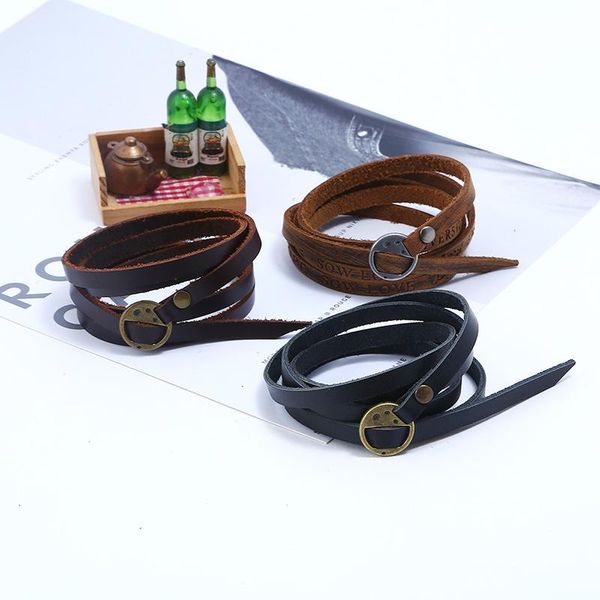 

charm bracelets five circle pressure word cowhide hand chain retro ancient ways contracted manskin handband style ornaments, Golden;silver