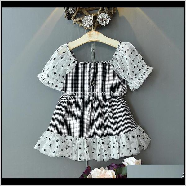 

sets baby baby kids maternity drop delivery 2021 girls suit summer style wave dot puff sleeve stitching plaid tshirt skirt childrens fash, White