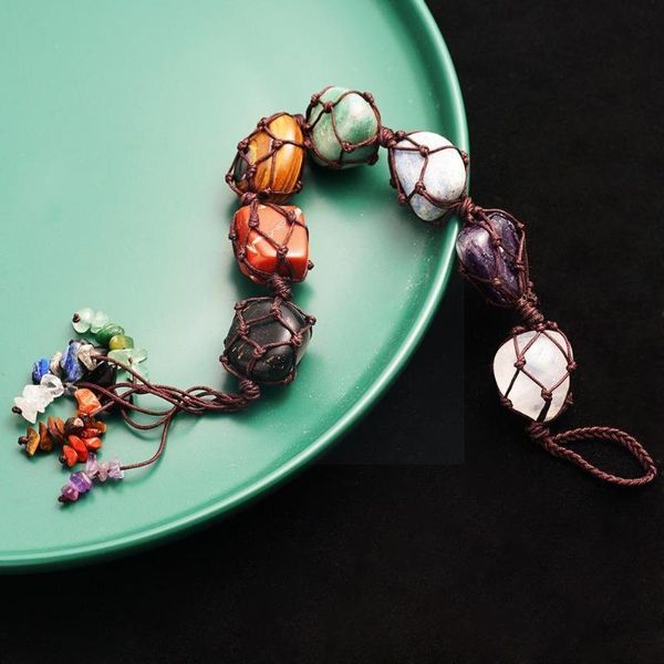 

decorative objects & figurines natural seven chakra original crushed stone irregular color pendant window gift reiki energy tassel decor orn
