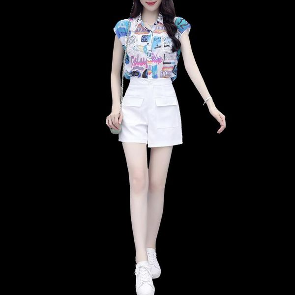 

women's tracksuits spins short pants suit the sweet fashion women print shirt blouse shorts two-piece summer wear clothing set outfit, Gray