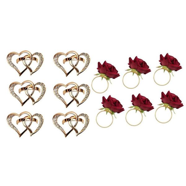 

napkin rings 12 pcs ring decor for valentine's day party dinner table decoration,6 rose gold & 6 red