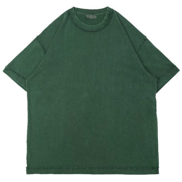 

men's t-shirts trendy ask basic high street wash used fake two men's round neck loose cotton short sleeve t-shirt, White;black