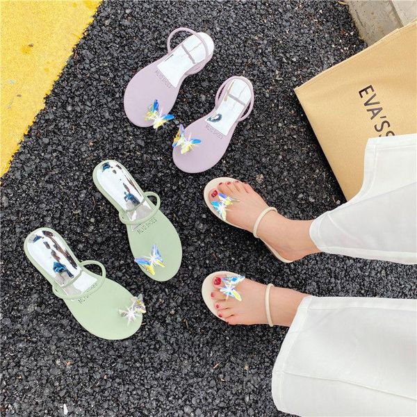 

slippers women's slipper round toe rhinestones butterfly summer beach slides flip flops outdoor casual dazzling shoes woman solid, Black