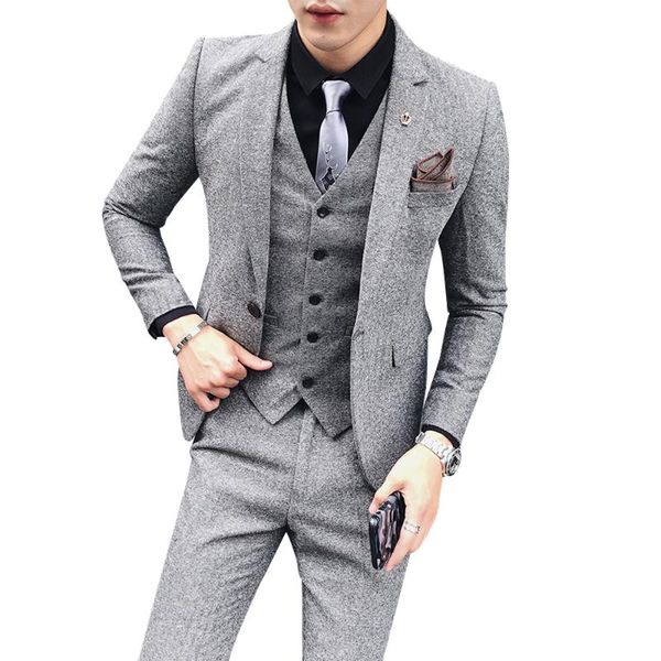 

men's suits & blazers tweed men for wedding groom tuxedos prom dinner notched lapel three piece blazer waistcoat pants latest style jac, White;black