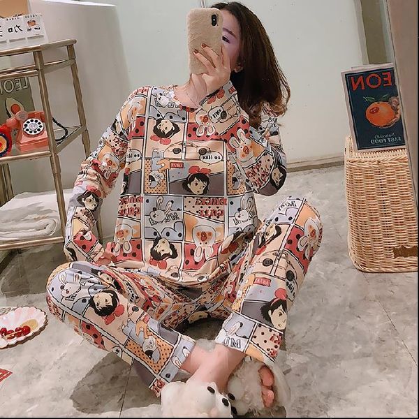 

pajamas set femme long womens sleepwears sleeves pyjamas suit autumn cute animal sleepwear womans thin home wear pjs, Black;red