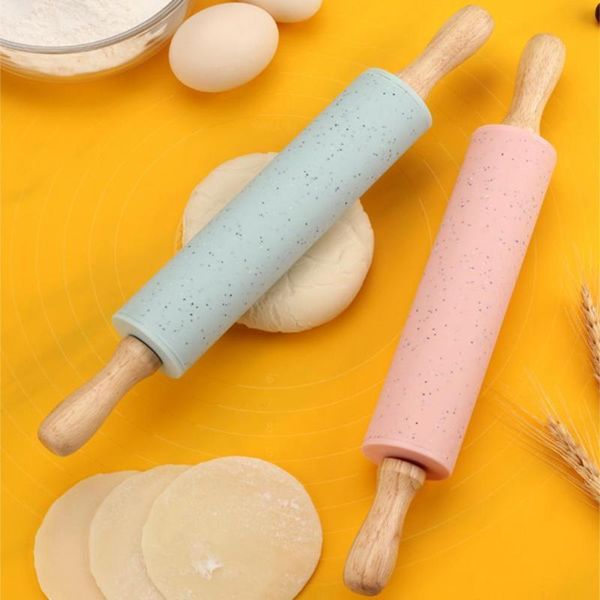 

rolling pins & pastry boards non-stick silicone pin wooden handle dough flour roller kitchen cooking baking tool for pasta cookie