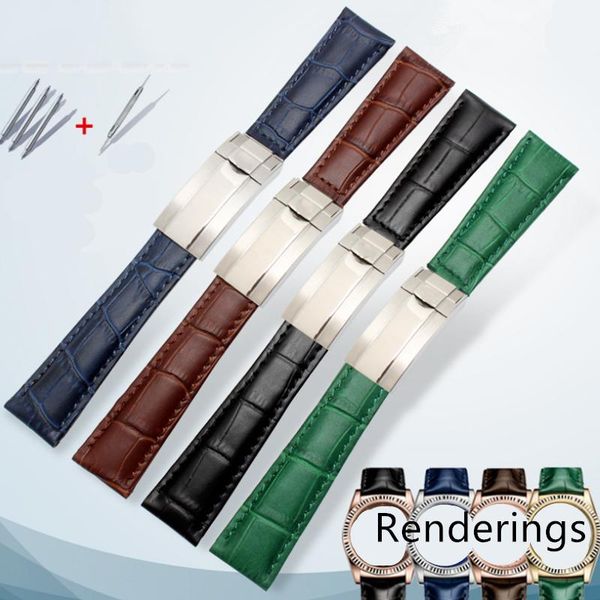 

watch bands leather strap 20mm folding buckle unisex, Black;brown