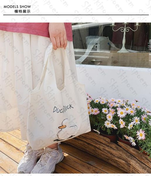 

plush duck shopping bag graphic tote harajuku shopper women canvas shoulder female funny eco skipoem large-capacity bags