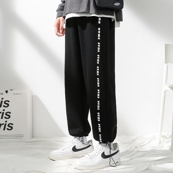 

men's casual spring and autumn new loose letter fashion pants men, Black