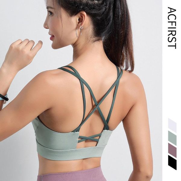 

yoga outfit acfirst women green fitness bras breathable push up shockproof backless sports bra athletic gym running workout sport