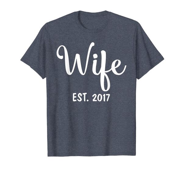 

2nd wedding anniversary gift for her - wife est 2017 t-shirt, White;black