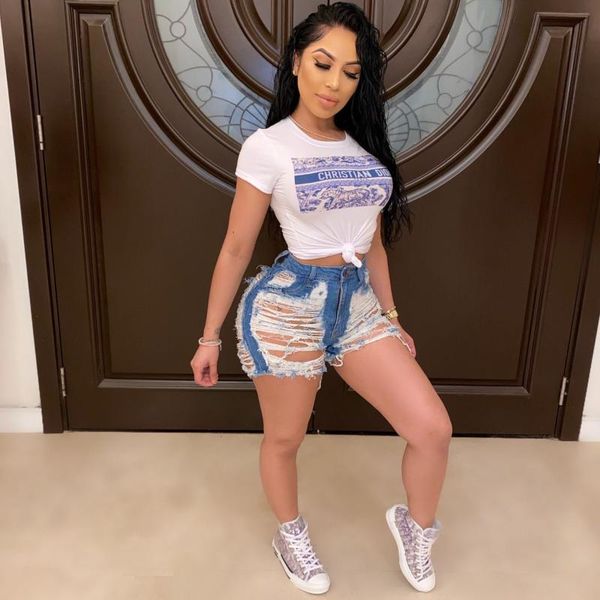 

women's jeans summer woman trendy ripped denim shorts fashion high waist internet celebrities street hipster clothes s-2xl, Blue