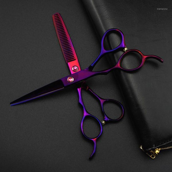 

professional japan 440c purple left handed 6 '' hair scissors cutting barber makas haircut thinning shears hairdressing scissors1