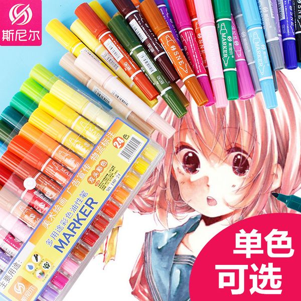 

painting pens single 30 color large double head single oil marker pop poster pen kindergarten painting, Black;red