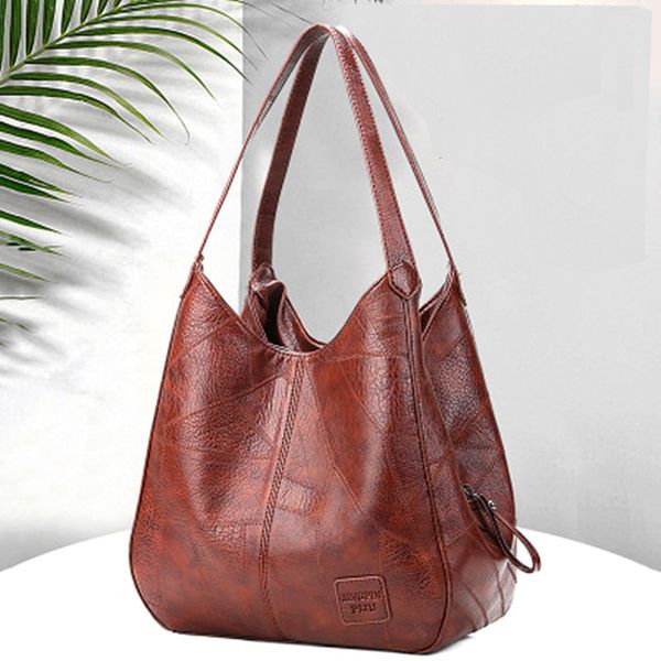 

2021 ladies soft leather handbag large capacity shopping one-shoulder portable elegant wallet brown messenger bucket bag