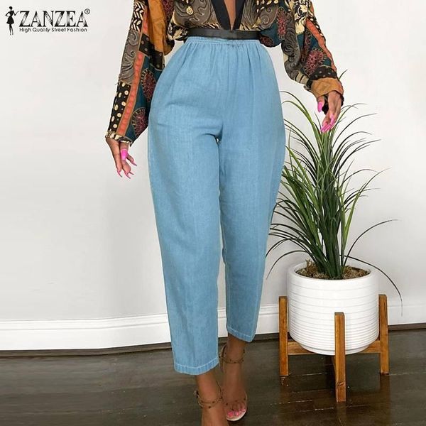 

women's pants & capris vintage maxi pantalon lady high elastic waist palazzo zanzea fashion solid long 2021 autumn casual pencil trouse, Black;white