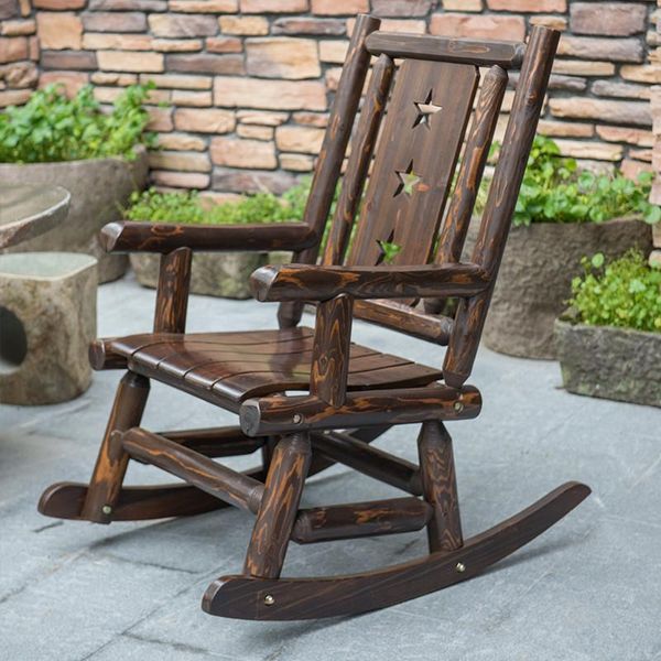 

antique wood outdoor rocking log chair wooden porch rustic single rocker leisure design armchair for deck, balcony or indoor use camp furnit