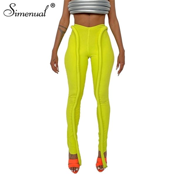 

simenual neon green ribbed fitness women leggings fashion streetwear mid waist fall pants sporty workout leggins casual 211204, Black