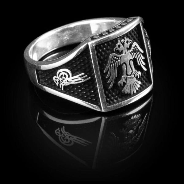 

cluster rings square silver ring double birds men great seljuk empire animal accessory handmade ottoman motif, Golden;silver