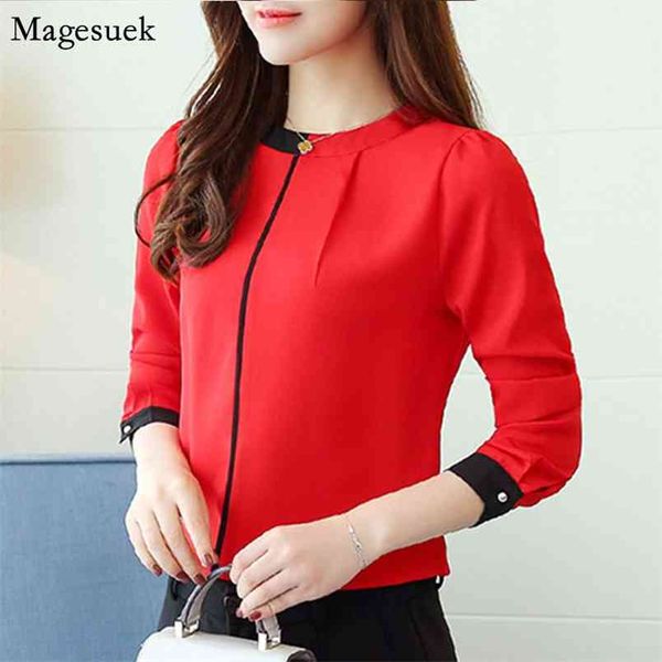 Осенняя красная элегантная шифоновая блузка женская рубашка с длинным рукавом верхняя версия Femme офисные блузки вскользь женские топы Blusas A91 30 210512