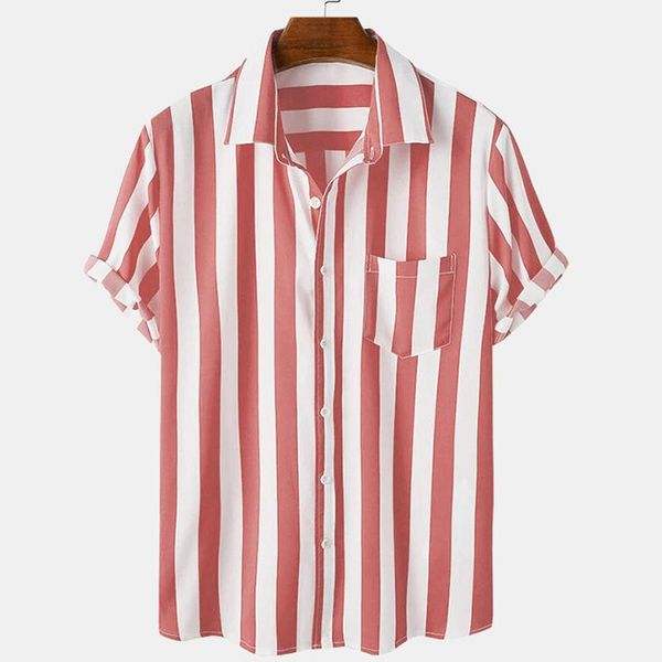 

men's casual shirts red men short sleeve print mens aloha shirt beach holiday hawaiian striped camisas summer brand harajuku camisa, White;black