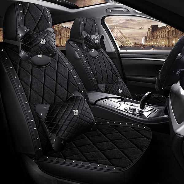 

winter season warm velvet car seat cover ,drilling crown graphics leather ,surround short plush cloth universal protector covers for bmw hon
