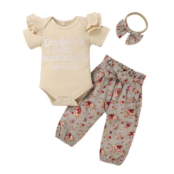 

born baby girls clothes sets infant outfits short sleeve floral pants headband cute 3pcs toddler spring fall clothing, White