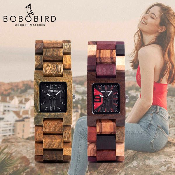 Bobo pássaro 25mm mulheres pequenas relógios de madeira relógio de relógio de pulso relógio de relógio namorada relogio feminino na caixa de madeira 210616