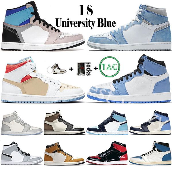 

2023 jumpman 1 1s mens basketball shoes og hyper royal university blue prototype bred patent pollen unc obsidian dark mocha high dio retro d, White;red