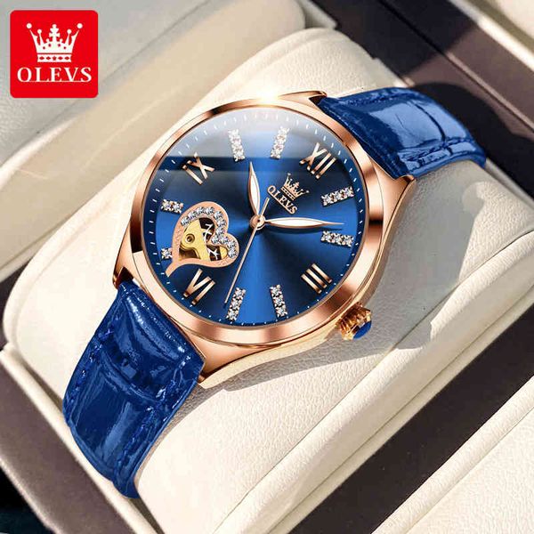 

6636 olevs women selling watches automatic mechanical leather waterproof fashion elegant lady, Slivery;brown