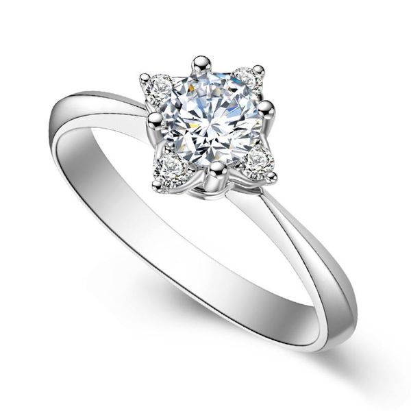 

au585 white gold ring women wedding anniversary engagement party square crown 4 claw round moissanite diamond elegant cluster rings, Golden;silver