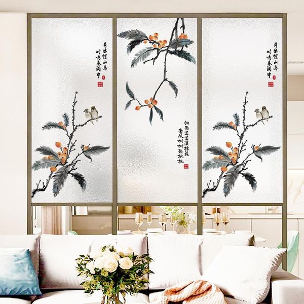 

window stickers retro frosted film privacy glass sticker opaque anti-peep chinese poetry plants bathroom door static