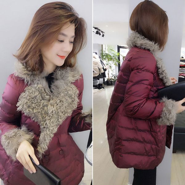

women's 2021 winter new european fashion big wool collar net red feather cotton coat medium long bread coat, wake up cat 13xm660, Black